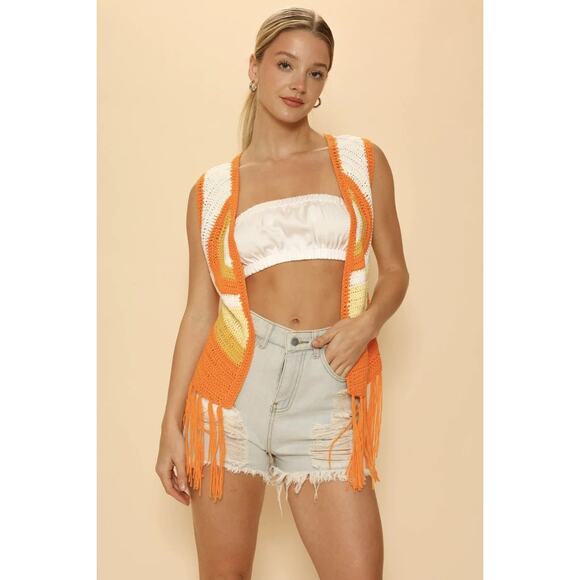 American Vintage Crochet Star Vest Orange Multi - M NWT - Picture 4 of 15